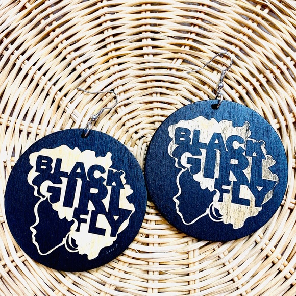 BLACK GIRL FLY Round Painted Wood Drop Earrings - Picture 3 of 4